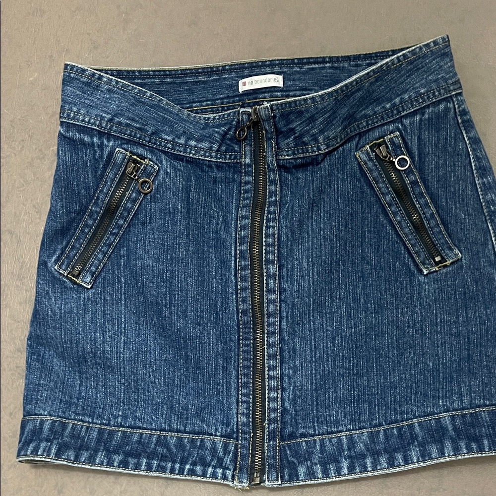 No Boundaries Blue Denim Zip-Front Mini Skirt